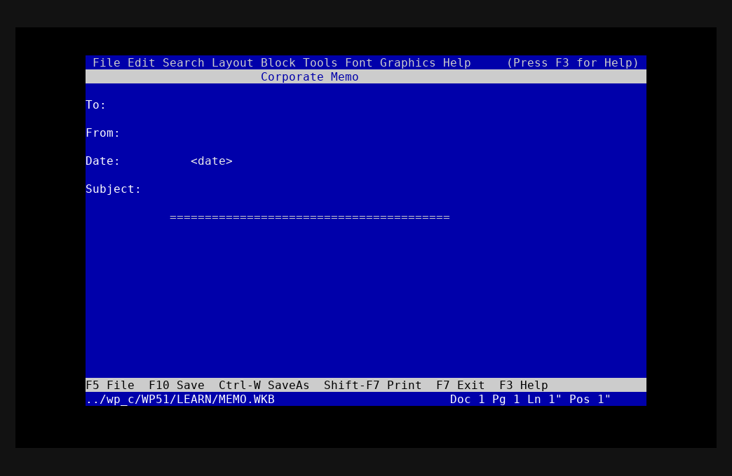 Word Unperfect TUI editor showing a corporate memo document